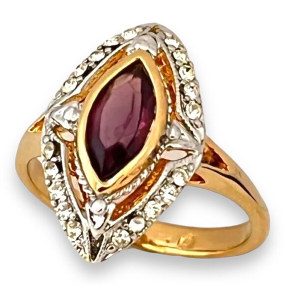 Vintage Ring Size 4 Purple Austrian Crystal 18K Gold Plate Mid-Century MCM 14F - Picture 8 of 16